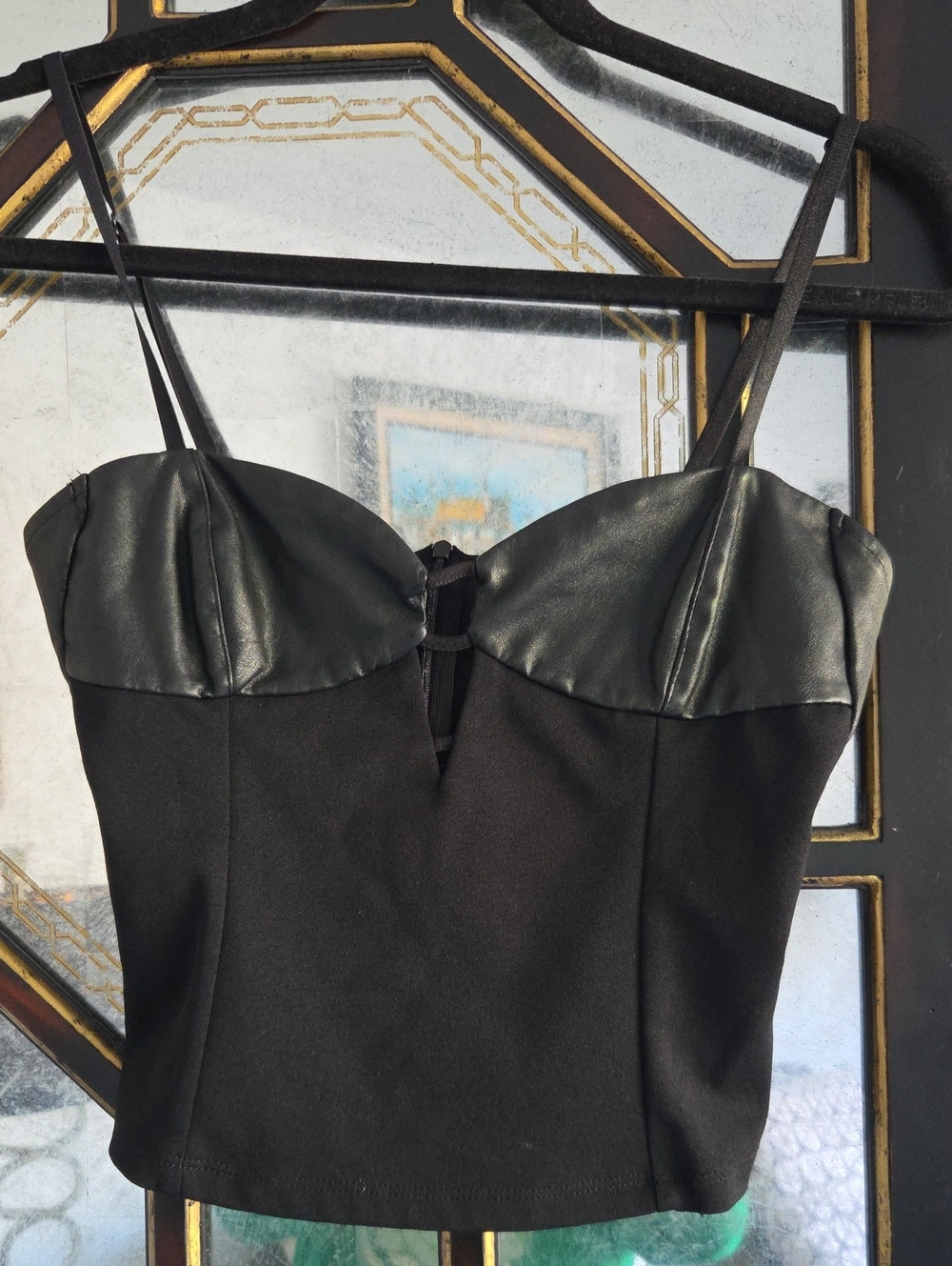 Zara Black Faux-Leather Bustier Tank Top